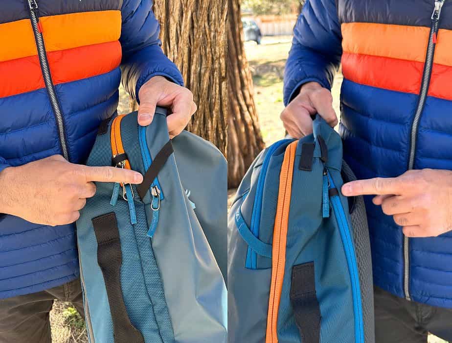YKK zippers and security webbing on Allpa 42 travel bag 